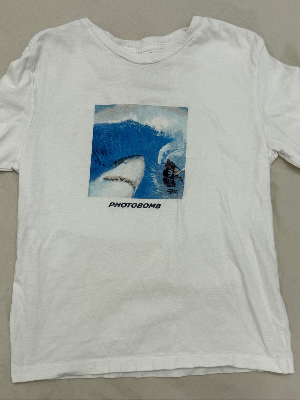 Old Navy White Crewneck Tee with Subtle Grey Tag Print